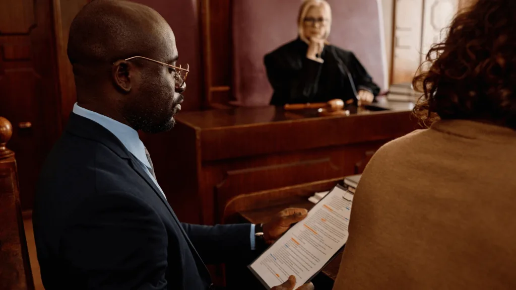 litigation lawyers in a court room before a judge